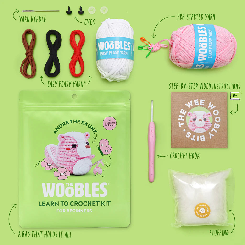 The Woobles Andre the Skunk Pink Crochet Kit